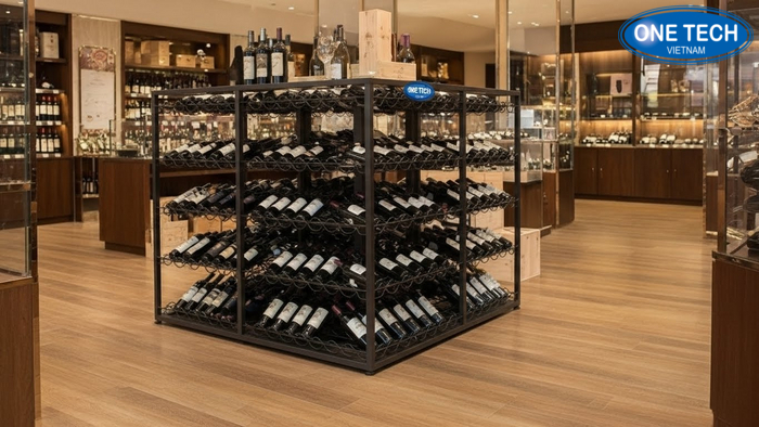 Mẫu kệ trưng bày rượu OneTech dạng trung tâm