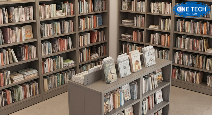 Ảnh thực tế các mẫu kệ trưng bày sách báo đẹp, dễ ứng dụng