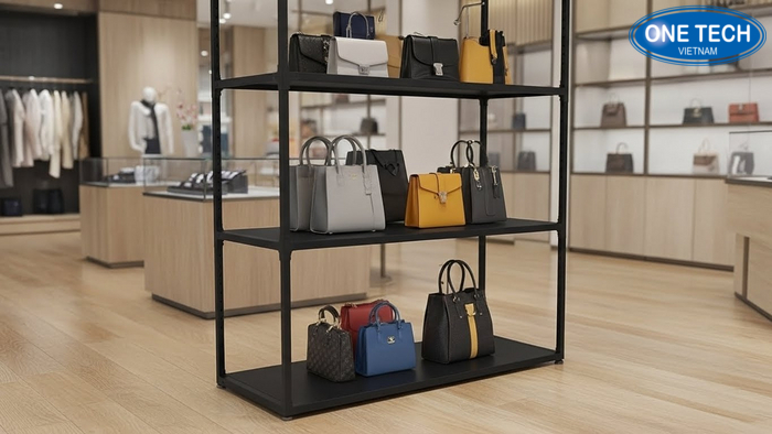 Kệ đứng đa tầng trưng bày túi xách trong shop