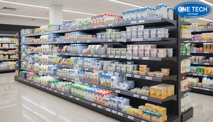 Phụ kiện hiển thị cho kệ trưng bày sữa Biển giá nẹp giá và đèn led giúp khu trưng bày sữa nổi bật