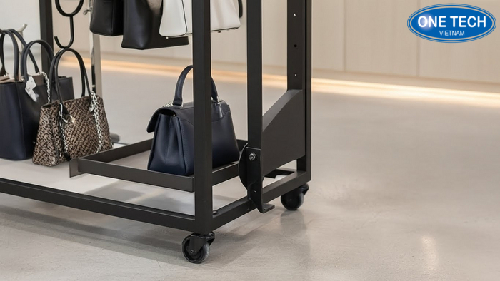 Bộ phụ kiện kệ gồm móc tay treo mâm tầng và bánh xe khóa