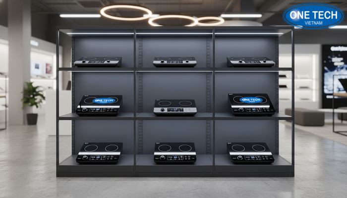 Đèn chiếu sáng cho kệ trưng bày bếp từ Chi tiết hệ thống chiếu sáng cho kệ trưng bày bếp từ