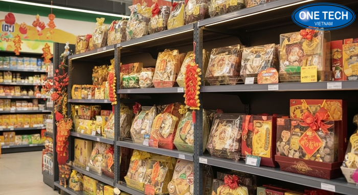 Kệ trưng bày giỏ quà Tết lắp đèn LED Hình minh họa kệ trưng bày giỏ quà Tết lắp đèn LED