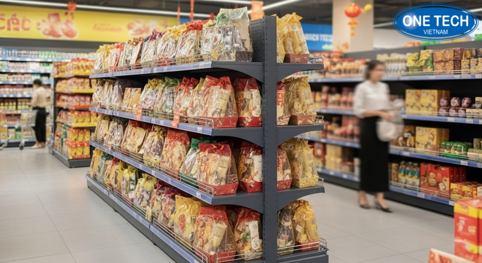 Kệ V lỗ trưng bày giỏ quà siêu thị Hình minh họa kệ V lỗ trưng bày giỏ quà siêu thị