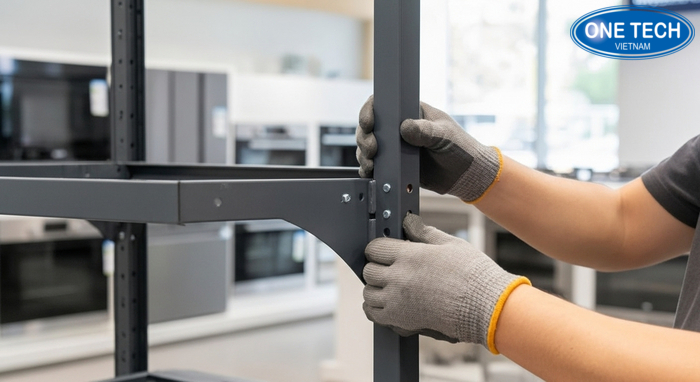 Minh họa các bước lắp đặt kệ trưng bày bếp gas an toàn