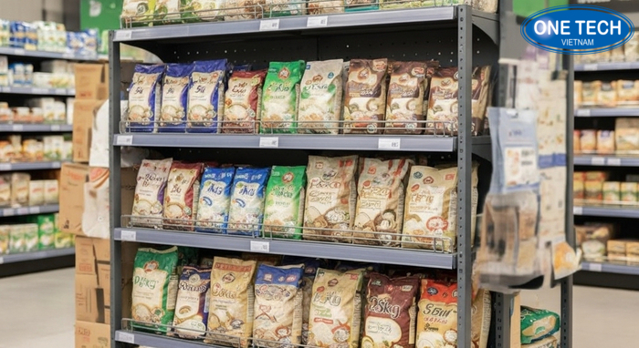 Minh họa khoảng cách tầng phù hợp cho bao gạo 5kg 10kg 25kg