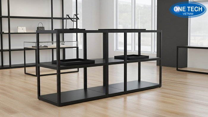 Infographic quy trình 5 bước đặt kệ trưng bày túi xách theo yêu cầu