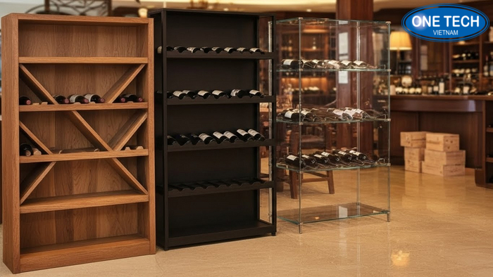 Bảng so sánh chất liệu kệ rượu gỗ tự nhiên sắt sơn tĩnh điện và kính