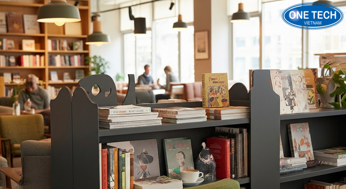 Kệ trưng bày sách báo cho quán cà phê sách, tạo điểm nhấn thẩm mỹ