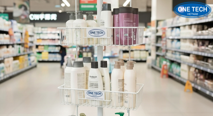Kệ treo dầu gội dây giúp trưng bày gọn gàng sạch sẽ tại điểm bán