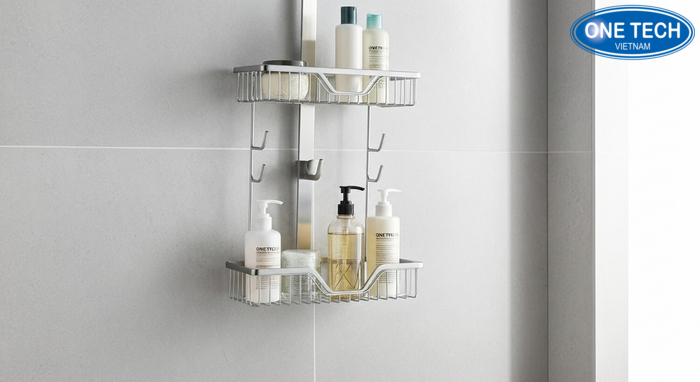 Mẫu kệ treo dầu gội dây inox 304 dạng móc treo