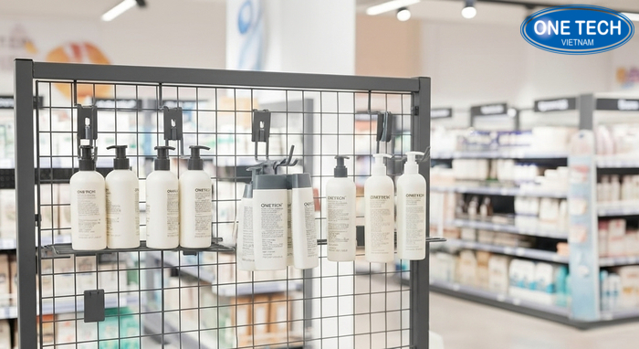 Kệ treo dầu gội dây khung lưới giúp quan sát rõ và thoáng