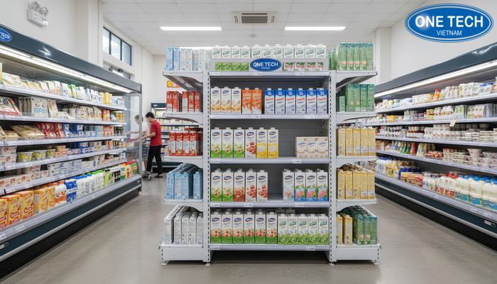 Kệ trưng bày sữa tại cửa hàng Hưng Yên Kệ trưng bày sữa giúp khu vực sữa gọn gàng, dễ chọn