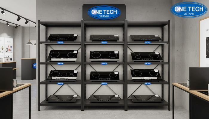 Kệ tường trưng bày bếp từ cho cửa hàng nhỏ Kệ tường trưng bày bếp từ tối ưu không gian hẹp