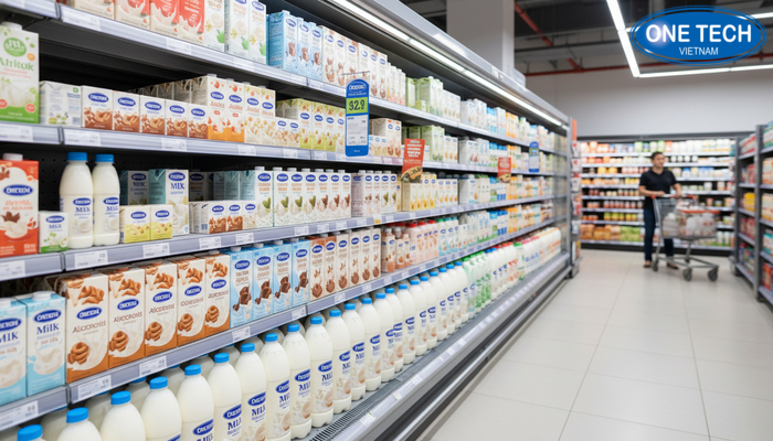 Bố trí kệ trưng bày sữa tối ưu Layout bố trí kệ trưng bày sữa trong cửa hàng thực tế