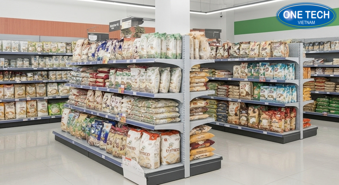 Layout gợi ý bố trí kệ để gạo siêu thị cho siêu thị mini 30 đến 80m2