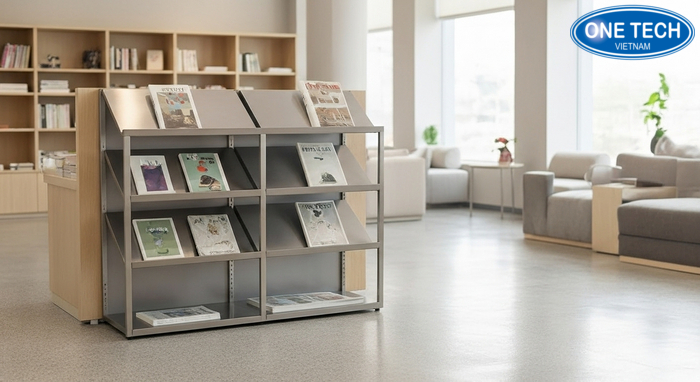 Mẫu kệ inox trưng bày tạp chí đa năng cho sảnh chờ và cửa hàng
