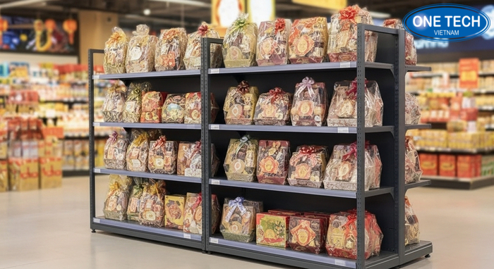 Mẫu kệ trưng bày kèm giỏ quà Tết phổ biến Các mẫu kệ trưng bày giỏ quà Tết phổ biến
