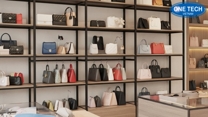 Minh họa 3 mức đầu tư kệ trưng bày túi xách gồm tiết kiệm tiêu chuẩn cao cấp