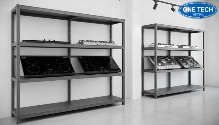 Kệ trưng bày bếp từ và kệ trưng bày bếp gas So sánh kệ trưng bày bếp từ và kệ trưng bày bếp gas