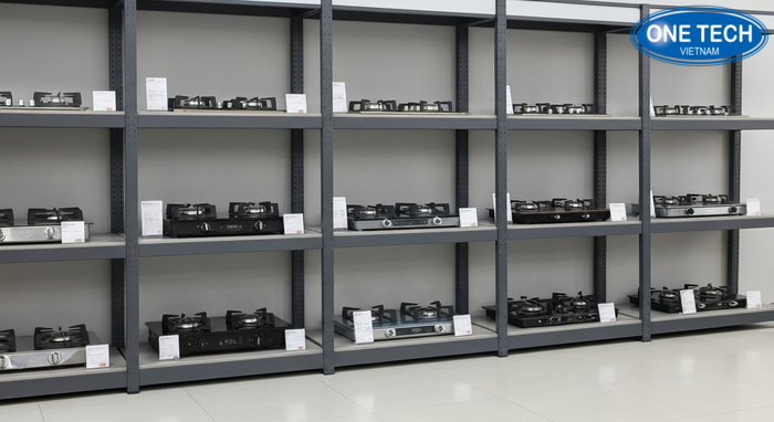 Biểu đồ minh họa tiêu chí chọn kệ trưng bày bếp gas theo chất liệu, tải trọng, kích thước