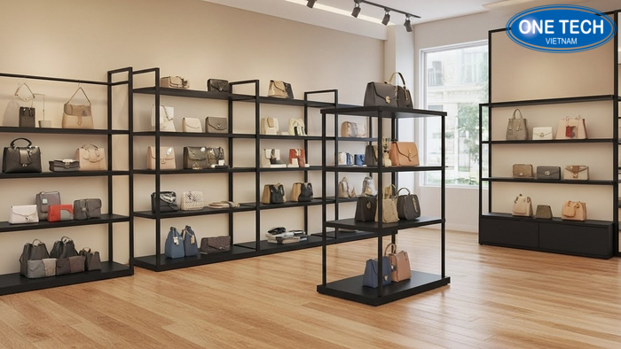 Tổng hợp 4 loại kệ trưng bày túi xách phổ biến trong shop