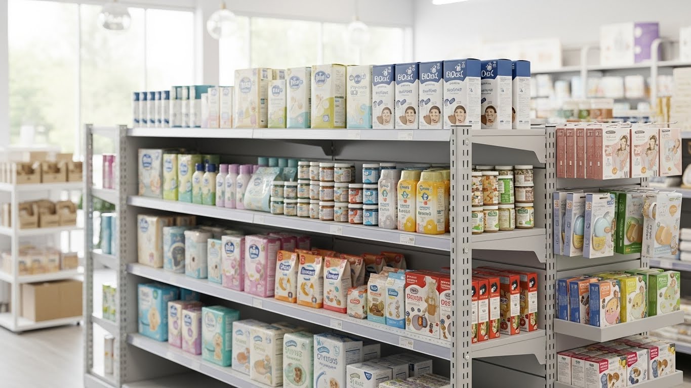 Kệ móc treo trưng bày phụ kiện sơ sinh Hệ thống kệ móc treo tiện lợi cho các phụ kiện nhỏ trong cửa hàng mẹ và bé