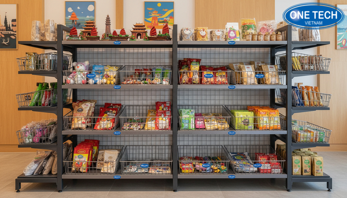 Ảnh kệ siêu thị bằng sắt sơn tĩnh điện thiết kế linh hoạt đa tầng