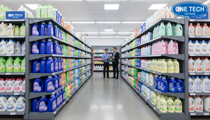 Lien he tu van ke trung bay nuoc giat OneTech ke sieu thi Hung Yen