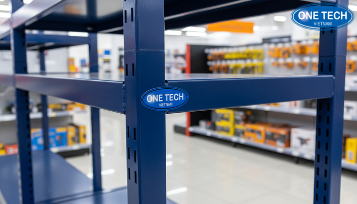 Chất liệu sắt thép cho kệ trưng bày máy khoan Chi tiết khung sắt thép chịu lực của kệ trưng bày máy khoan