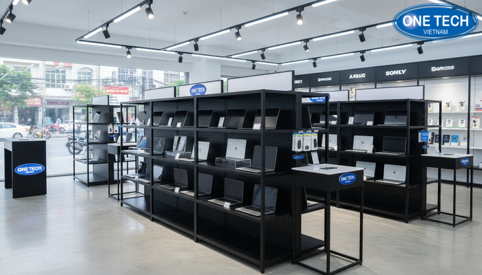Công trình kệ trưng bày laptop OneTech thi công lắp đặt tại Hưng Yên