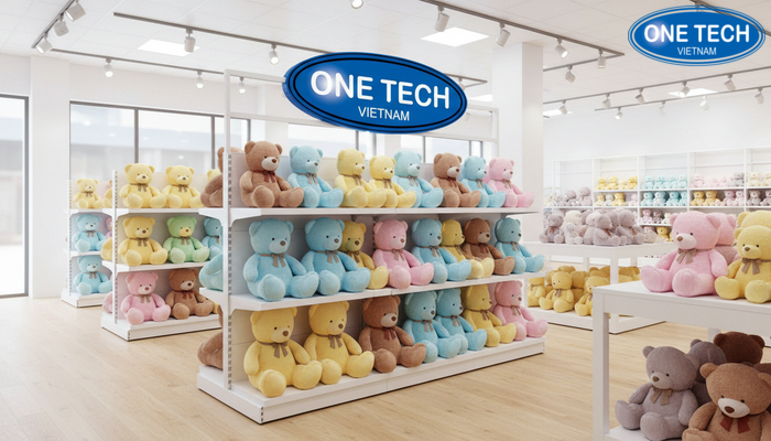 Cua hang gau bong su dung ke trung bay da tang gon gang