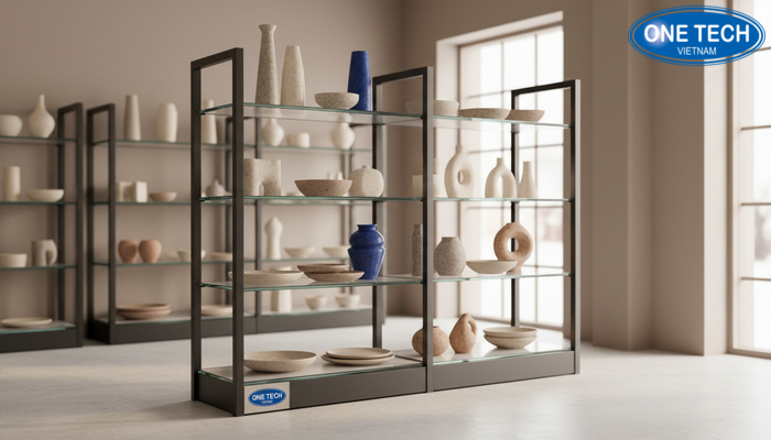 Kích thước phổ biến cho kệ trưng bày gốm sứ Diagram kích thước kệ trưng bày gốm sứ tiêu chuẩn