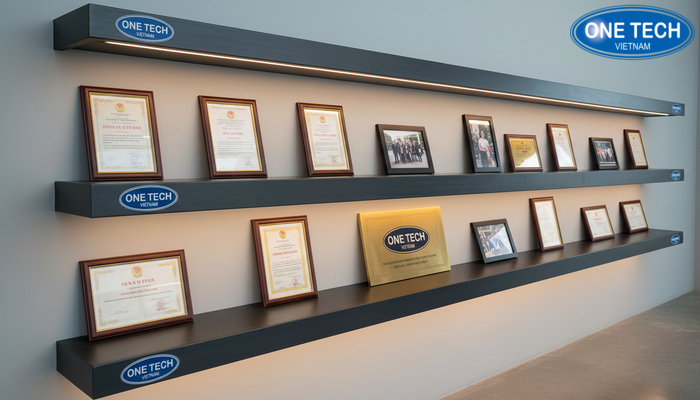 Kệ âm trưng bày tranh ảnh bằng khen Kệ âm tường trưng bày song song tranh ảnh và bằng khen