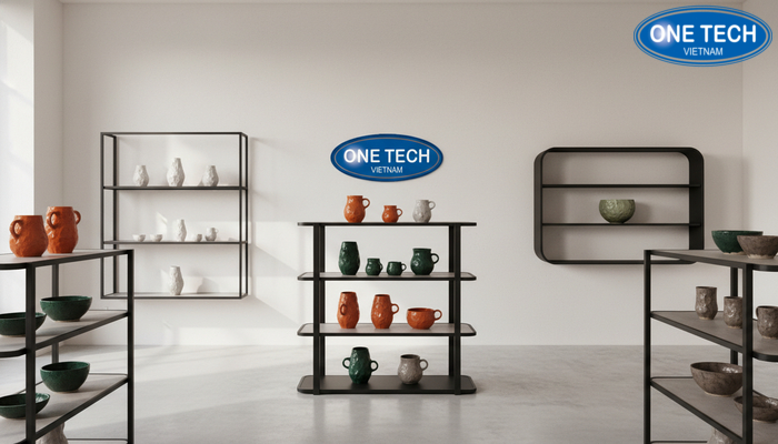 Kiểu thiết kế kệ trưng bày gốm sứ theo không gian Các dạng kệ đa tầng, treo tường và âm tường trưng bày đồ gốm