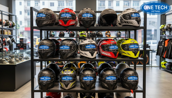 Kệ để mũ bảo hiểm dạng tầng trưng bày gọn đẹp