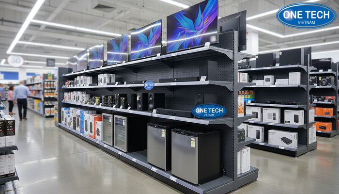 Kệ điện tử và đồ điện lạnh siêu thị Kệ điện tử và đồ điện lạnh siêu thị bố trí theo line sản phẩm