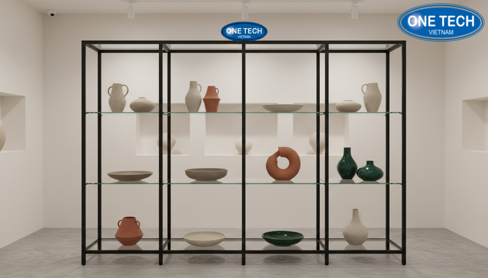 Kệ kính đa tầng trưng bày gốm sứ hiện đại Kệ kính đa tầng trưng bày gốm sứ
