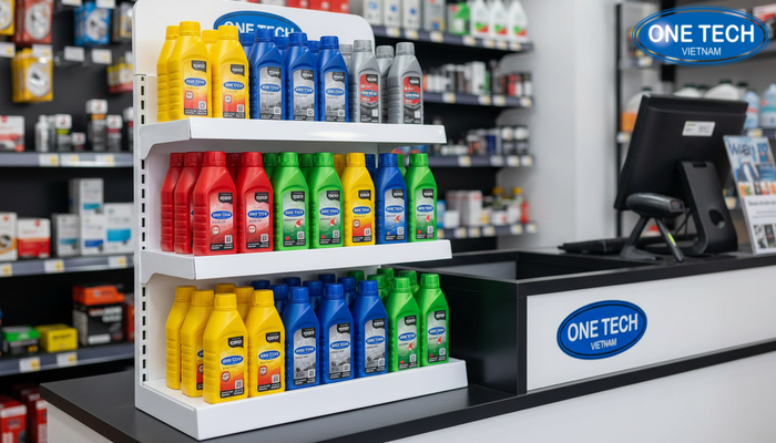 Kệ nhựa 3 tầng trưng bày dầu nhớt mini gọn nhẹ