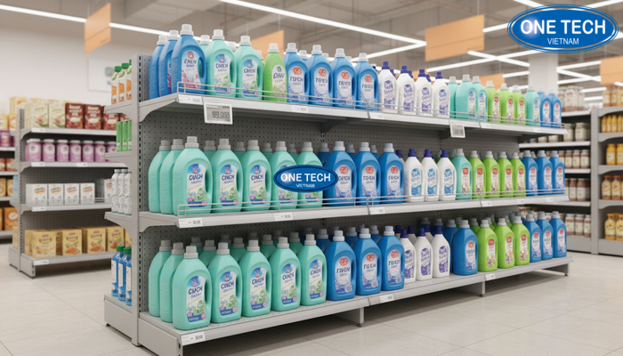 Ke sieu thi lung luoi trung bay nuoc giat chai 1-3 lit