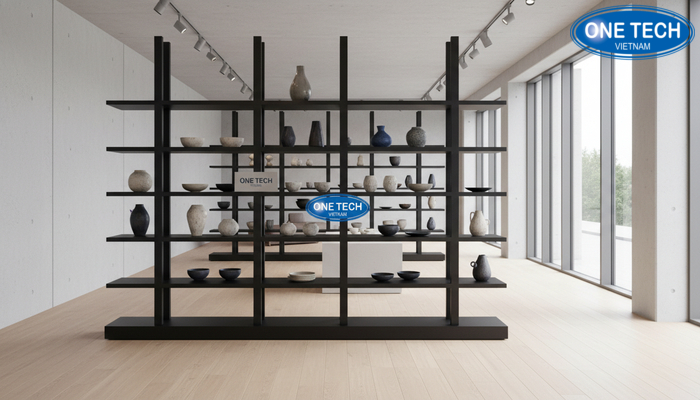 Kệ sắt sơn tĩnh điện trưng bày gốm sứ Kệ sơn tĩnh điện trưng bày gốm sứ cho showroom