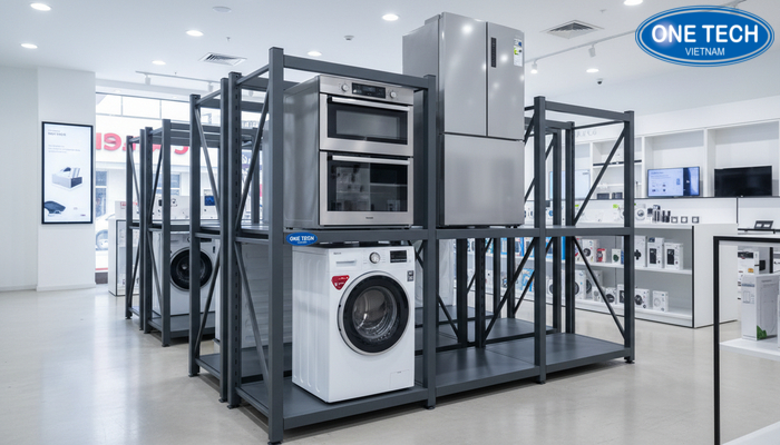 Kệ trưng bày tải trọng cao cho đồ điện Kệ trưng bày tải trọng cao cho đồ điện lớn như máy giặt, tủ lạnh