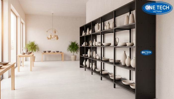 Kệ bày đồ gốm sứ đẹp cho cửa hàng Kệ bày đồ gốm sứ đẹp trong cửa hàng