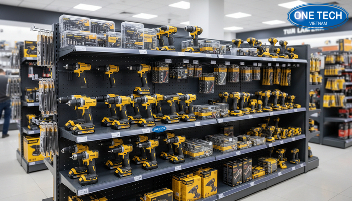 Vai trò của kệ trưng bày máy khoan trong nâng cao trải nghiệm Khu vực trưng bày máy khoan và phụ kiện rõ ràng, dễ chọn