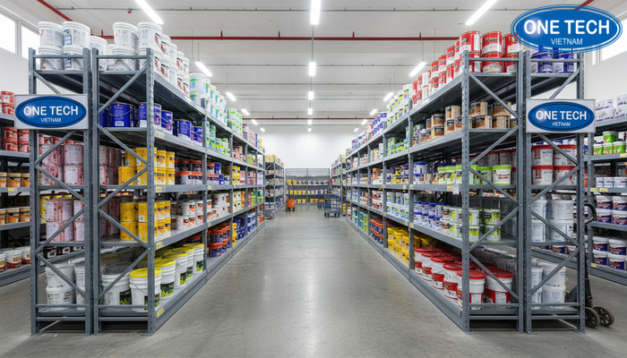 Kho hàng kệ trưng bày sơn nước sẵn mẫu và cấu hình