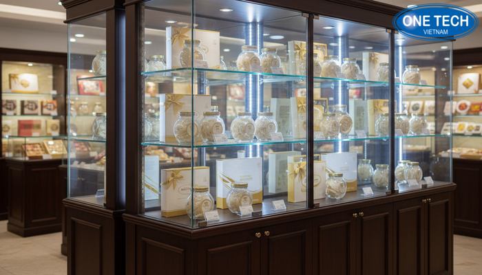 Mẫu 1 tủ kính LED trưng bày yến sào Mẫu 1 tủ kính LED trưng bày yến sào