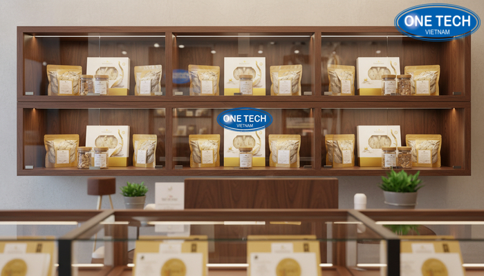 Mẫu 3 kệ gỗ phối kính trưng bày yến sào Mẫu 3 kệ gỗ phối kính trưng bày yến sào