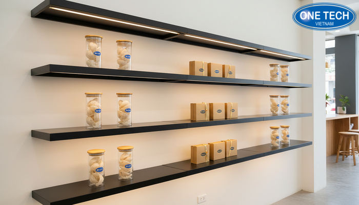 Mẫu 5 kệ âm tường tối ưu cửa hàng yến sào Mẫu 5 kệ âm tường tối ưu cửa hàng yến sào