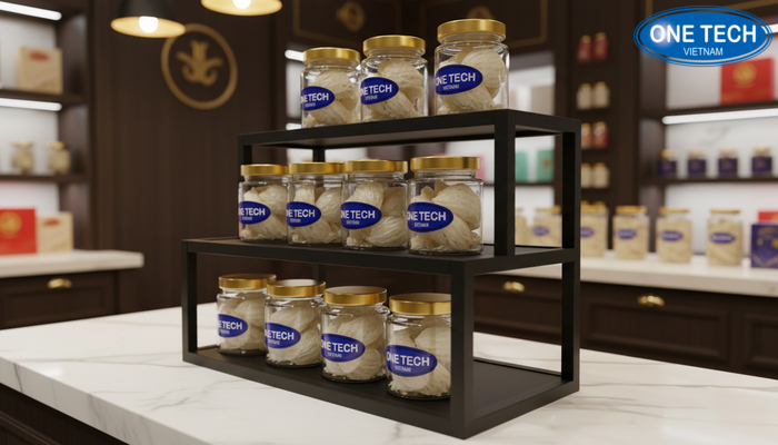 Mẫu 7 kệ bậc thang để bàn tại quầy yến sào Mẫu 7 kệ bậc thang để bàn tại quầy yến sào