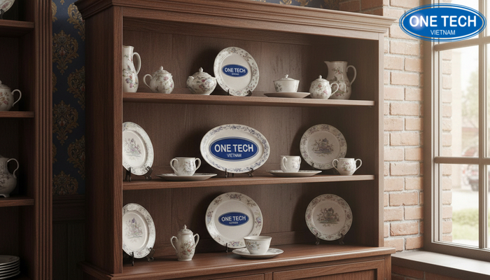 Mẫu kệ gỗ trưng bày đồ sứ vintage Mẫu kệ gỗ trưng bày đồ sứ phong cách vintage